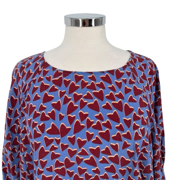 Maeve Anthropologie Blue Hearts Silk Blouse Kimono Style Size Small - Picture 2 of 14